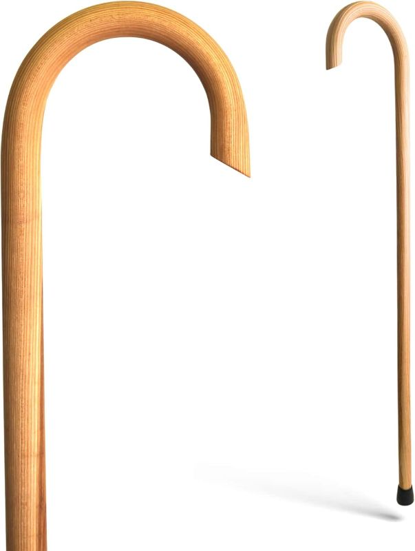 Photo 1 of Handmade Wooden Classic American Walking Cane | Highly Durable American Hickory Wood Walking Cane | Ergonomic Handle and Body Grip, Anti-Slip Rubber Tip Wood