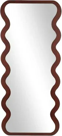 Photo 1 of Dark Brown Wood Wavy Room Wall Mirror 65" x 24"