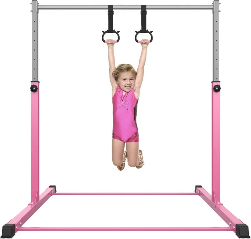 Photo 1 of Safly Fun Gymnastics Bar for Kids Ages 3-15 for Home - Steady Steel Construction, Anti-Slip, Easy to Assemble, 3' to 5' Adjustable Height