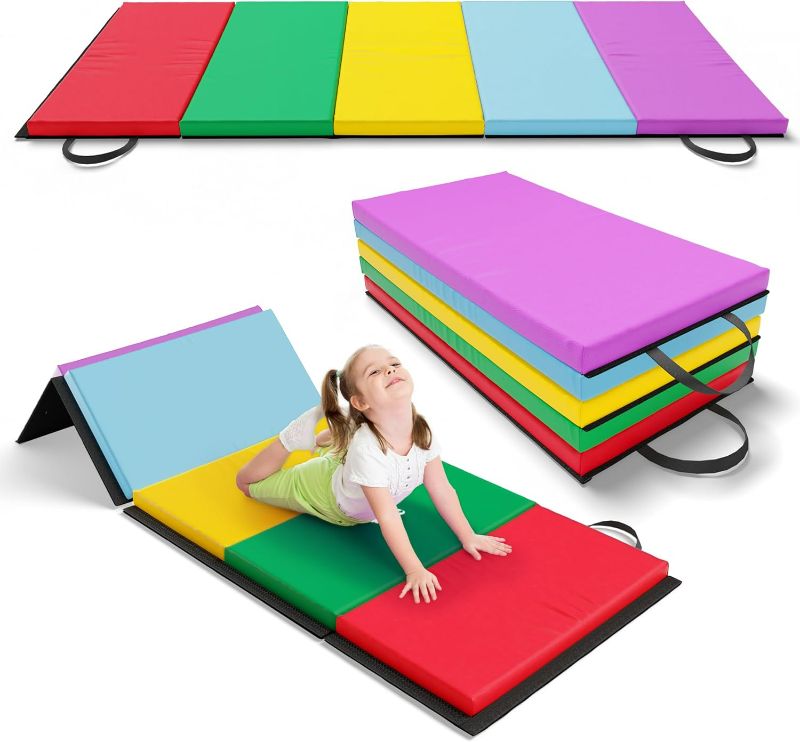 Photo 1 of Rainbow Tumbling Mats for Kids, Folding Gymnastics Mats for Tumbling, Exercise Mats with Hook & Loop, Gym Mats for Home