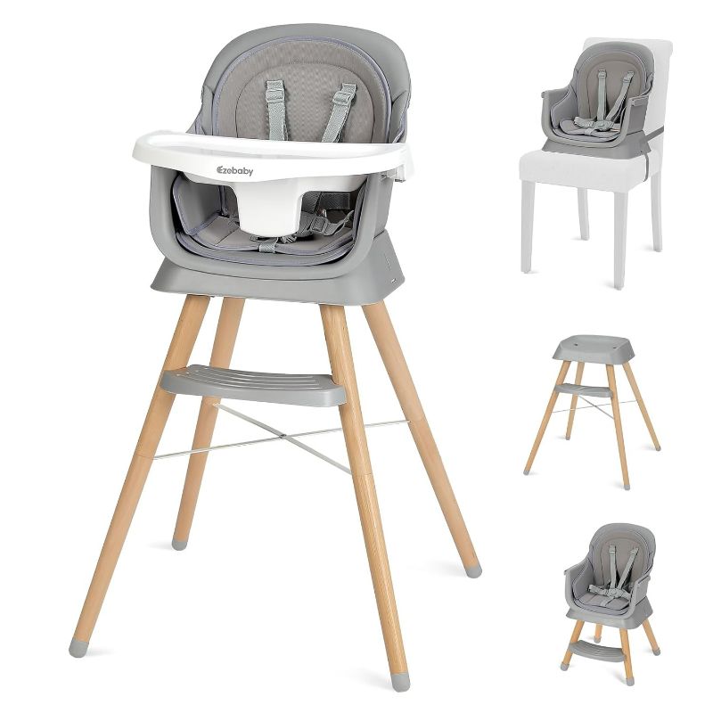 Photo 1 of Ezebaby Portable Baby High Chair, High Chairs for Babies and Toddlers with Adjustable Legs, 6-in-1 Convertible to Booster Seat for Dining Table, Toddlers High Chair with Double Cushions - Grey