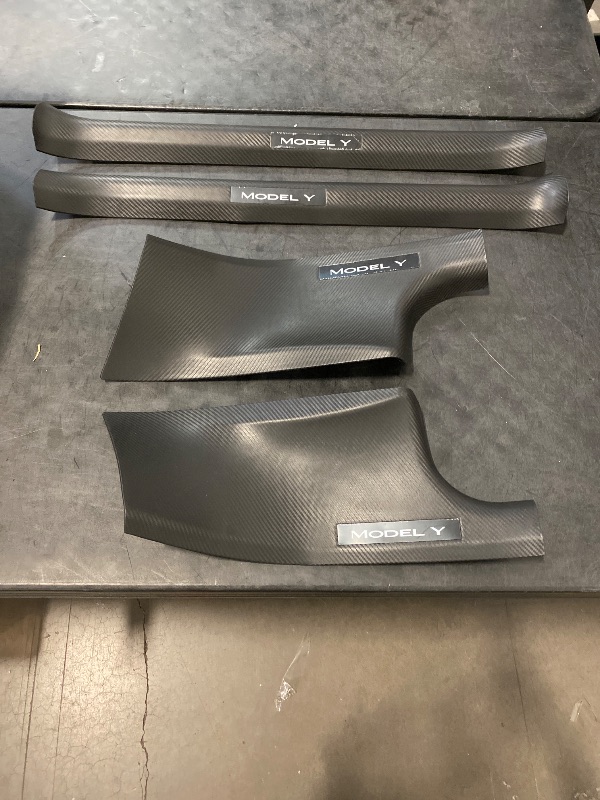 Photo 1 of for Tesla Model Y Door Sill Protector 2019-2025 5 Seater | Carbon Fiber Scuff Plate Guards (4 Pcs) | Front & Rear Pedal Kick Protection, Edge Guards | Non-Fit 7 Seater Models