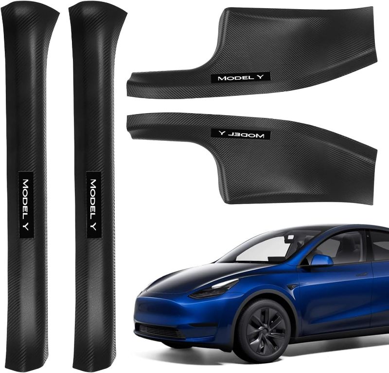 Photo 1 of for Tesla Model Y Door Sill Protector 2019-2025 5 Seater | Carbon Fiber Scuff Plate Guards (4 Pcs) | Front & Rear Pedal Kick Protection, Edge Guards | Non-Fit 7 Seater Models