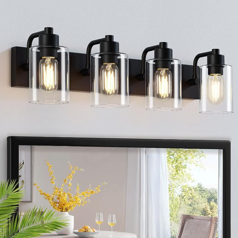 Photo 1 of Bathroom Vanity Light, Modern Matte Black 4-Light Bathroom Lights Over Mirror with Clear Glass Shade,Wall Sconces for Bedroom,Living Room