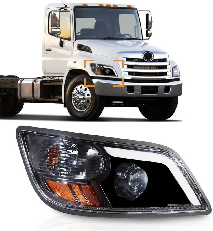 Photo 1 of Headlight Assembly fit for 2011+ Hino 238 258 268 338 Truck Right Passenger Side Black Housing Headlamp (LED Lens)