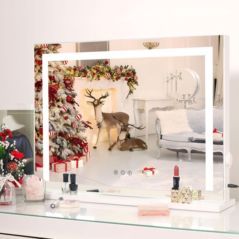 Photo 1 of AMST Vanity Makeup Mirror with Lights, Lighted Mirror with Dimmable 3 Modes LED Backlit Light Strips, Tabletop Wall Mounted Mirror with Touch Sensor, 10X Magnification, 22.8" L x 18.2" H