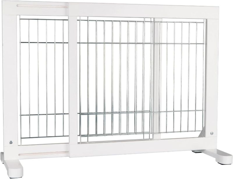 Photo 1 of Freestanding Pet Gate, Wood and Wire, Lightweight, Adjustable Width, 24 in Height, White