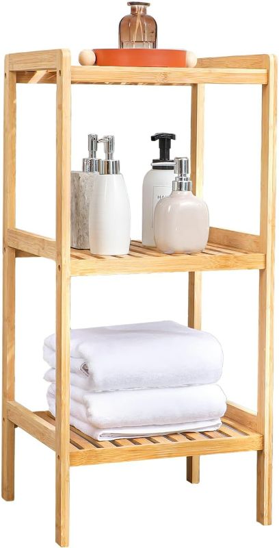 Photo 1 of 3 Tier Bamboo Bathroom Shelf - Bamboo Freestanding Shelf for Storage - Bamboo Plant Stand for Living Room - Multifunctional Storage Rack for Kitchen, Bedroom and Entryway