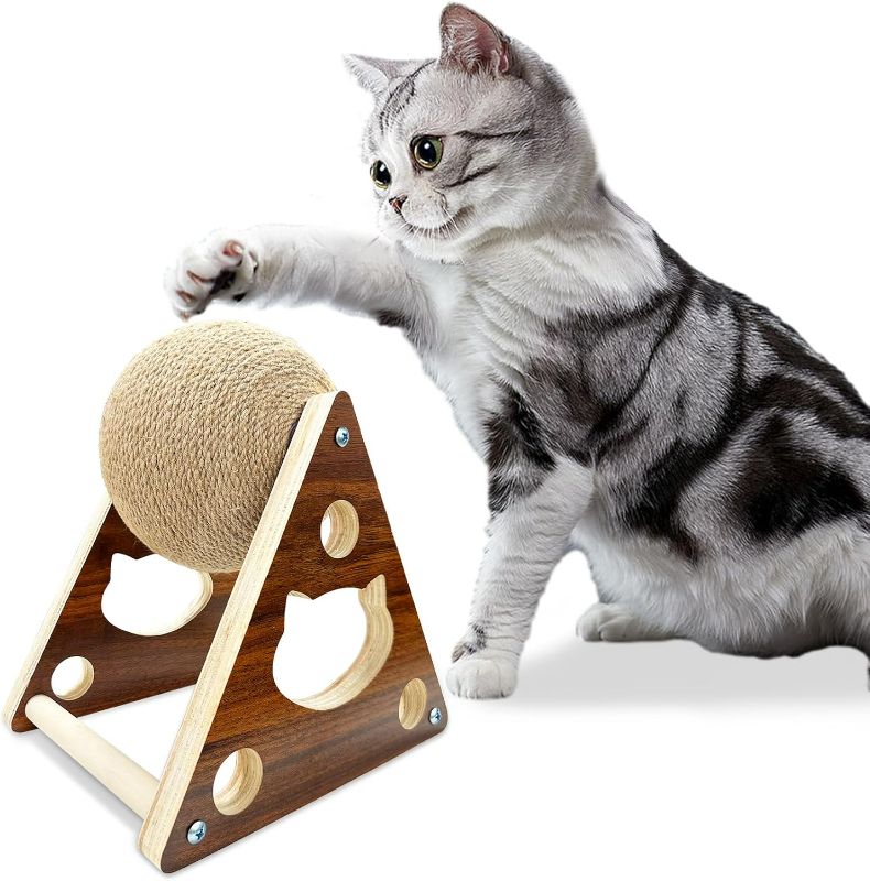Photo 1 of Cat Scratcher Toy,Natural Sisal Rope Cat Scratching Ball Scratcher Toy with Ball for Cats& Kittens&Dogs&Puppy, Interactive Solid Wood Scratcher Pet Toy (Small)