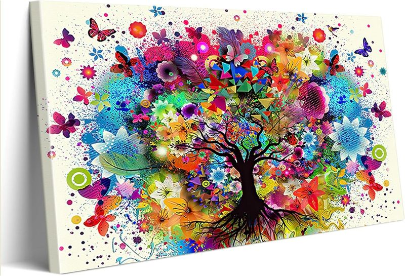 Photo 1 of ALMLZL Abstract Colorful Tree Wall Art Contemporary Plants Pictures Giclee Prints Modern Canvas Wall Art for Living Room Bedroom Art Wall Decor Framed Ready to Hang -12x16 inch