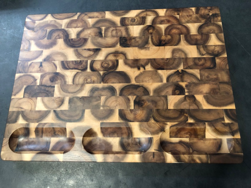 Photo 1 of Cutting Board (17x13x1,5in) End Grain Cutting Board, Acacia Wooden Cutting Board, Butcher Block, Chopping Board - Reversible Multipurpose For Kitchen with Juice Groove, Cracker Holder & Inner Handles.