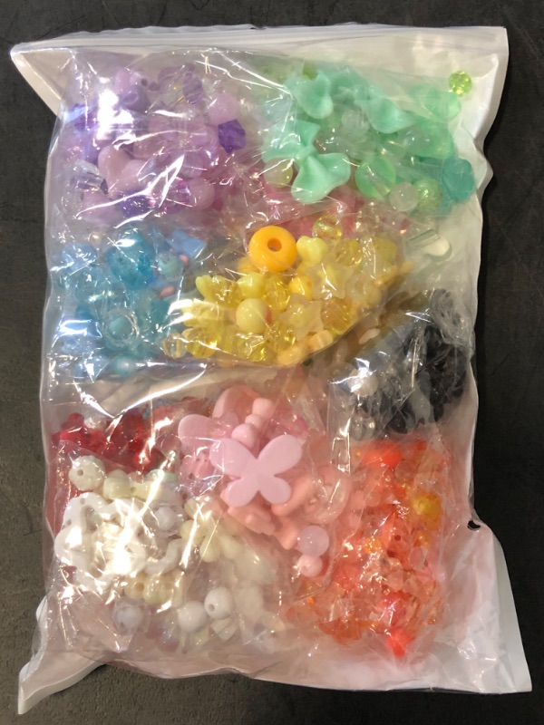 Photo 1 of 500pcs Acrylic Assorted Beads Flower Heart Butterfly Candy Pastel Loose Round Beads Bulk for Bracelets Jewelry Making DIY Plastic Crafts (Multicolor Combination)