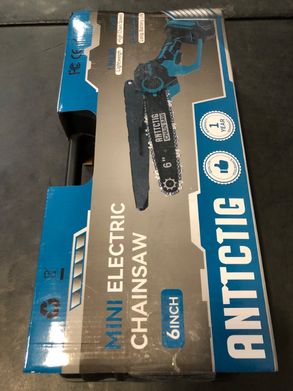 Photo 1 of Mini Chainsaw Cordless, 6 inch Small Electric Chainsaw Battery Powered, Handheld Mini Chain Saw with 2 Batteries&2 Chains, Hand Saws for Branch Wood Cutting Tree Trimming (UPGRADED VERSION), Blue