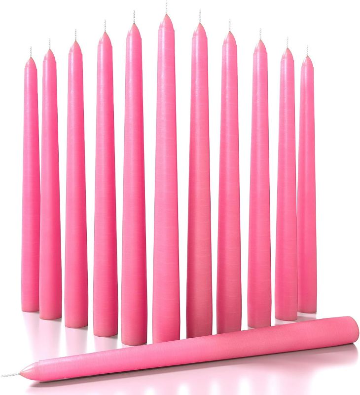 Photo 1 of CANDWAX 12 inch Taper Candles Set of 12 - Dripless and Smokeless Candle Unscented - Slow Burning Candle Sticks - Pink Candles