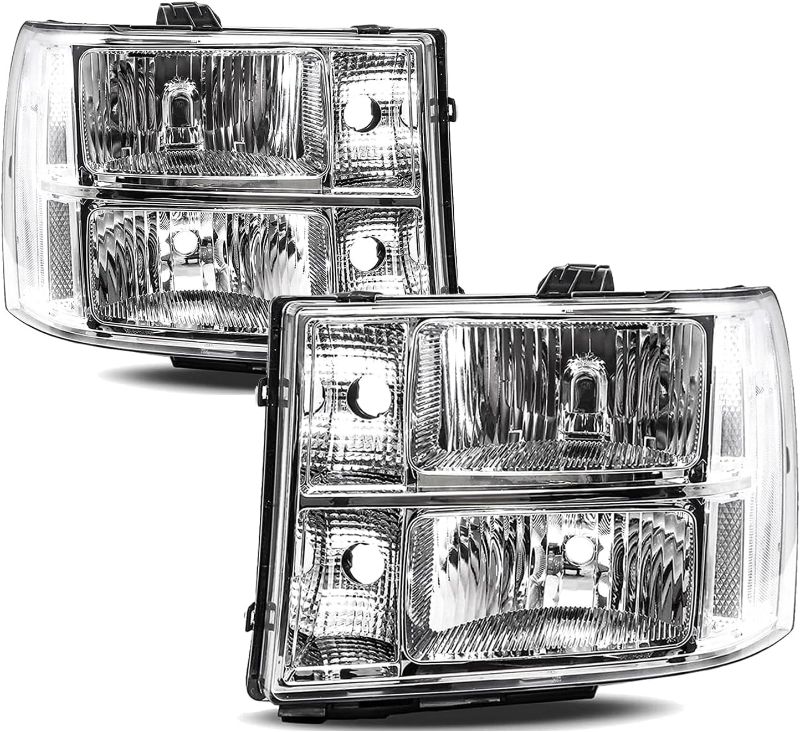 Photo 1 of Headlights Assembly for 2007-2013 GMC Sierra 1500, 07-14 Sierra 2500HD 3500HD Replacement Headlamp, Chrome Housing Clear Side