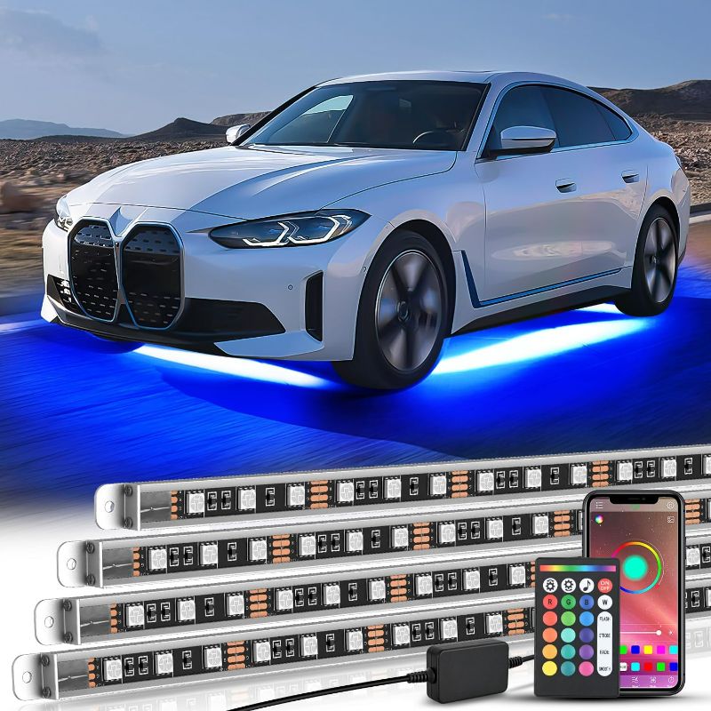 Photo 1 of Nilight 4Pcs Aluminum Underglow Neon Accent Strip Lights 396 LEDs RGB Door Assist Multi Color DIY Sound Active Function Music Mode with APP and Remote Control Underbody Light Strips for Car Truck RV