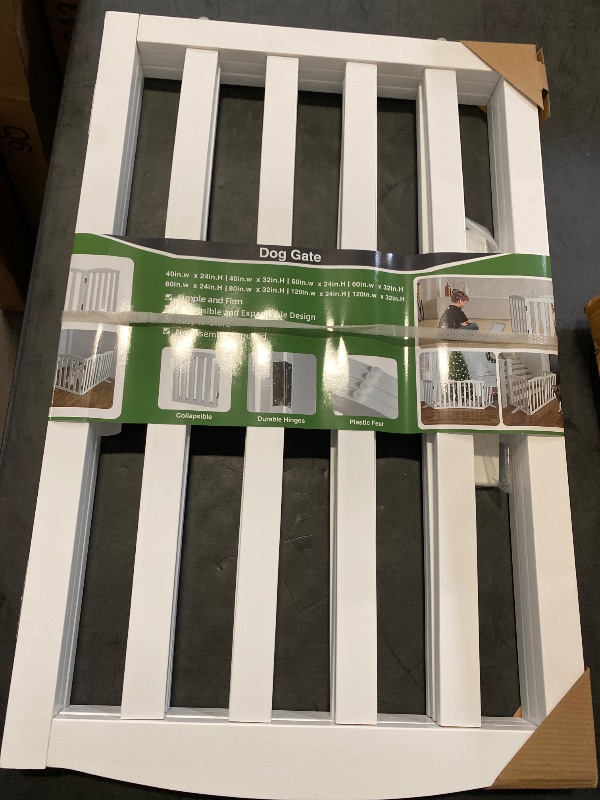 Photo 1 of PAWLAND Wooden Freestanding Foldable Pet Gate for Dogs, 24 inch 3 Panels Step Over Fence, Dog Gate for The House, Doorway, Stairs, Extra Wide (White, 24" Height-3 Panels)