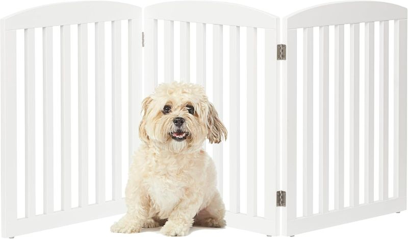 Photo 1 of PAWLAND Wooden Freestanding Foldable Pet Gate for Dogs, 24 inch 3 Panels Step Over Fence, Dog Gate for The House, Doorway, Stairs, Extra Wide (White, 24" Height-3 Panels)