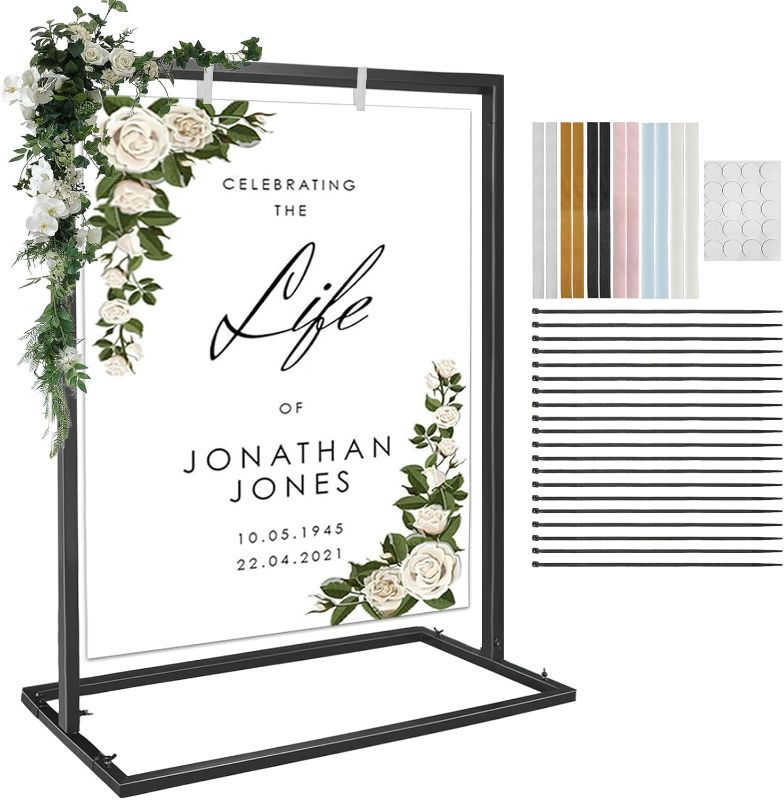 Photo 1 of Wedding Sign Stand,Metal Sign Holder with 12 Pair Satin Ribbon & 20 Lock Straps and 20 Glue Points,63 * 31.5 * 14.3 Wedding Sign Holder for Wedding Birthday Party Press Conference Poster