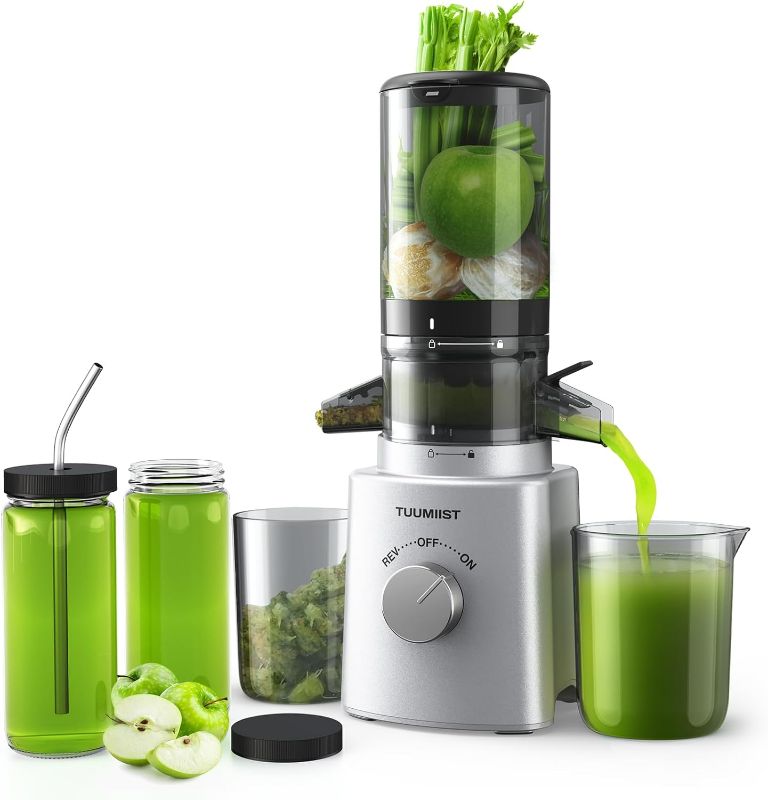 Photo 1 of Cold Press Juicer with 8 Juice Bottles - Masticating Juicer Machines for Fruits and Veggies, 4.25" Large Feed Chute, Easy to Clean,Silvery