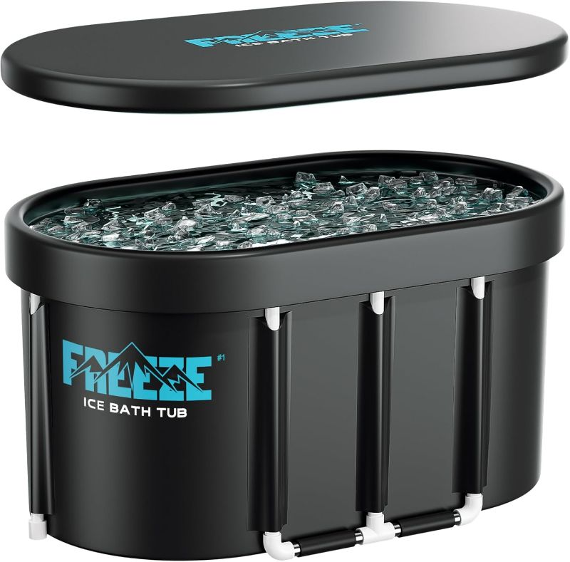 Photo 1 of Upgraded XL 129 Gal Oval Ice Bath Tub with Cover, Portable Cold Plunge Tub for Athletes Cold Water Therapy and Recovery
