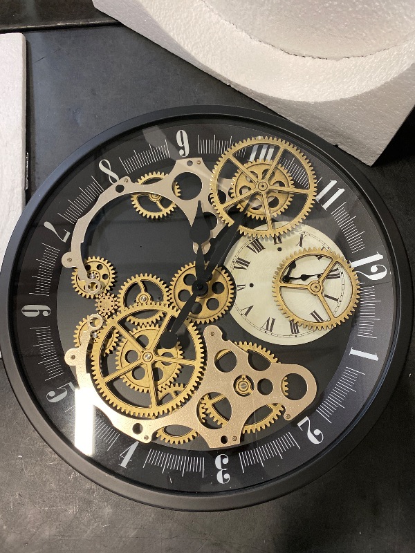 Photo 1 of 18 inch Original Industrial Wall Clock, Non-Ticking Vintage Real Moving Gear Battery Operated Antique Steampunk Decor Metal Clock for Home Kitchen, Living Room, Farmhouse (Gold-Black, 18 Inch)