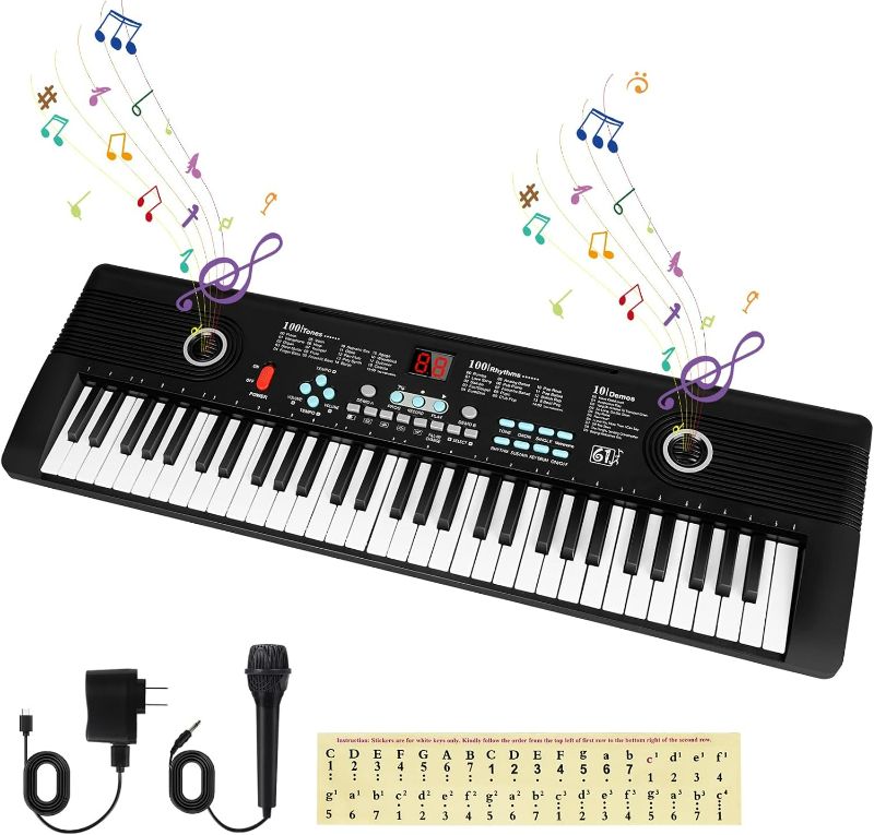 Photo 1 of 61 key keyboard Piano,Portable Electronic Digital Piano,Built In Dual Speakers,External Microphone,Power Plug,Rich Teaching Content,Multi-Functional Electronic Piano Suitable For Beginners