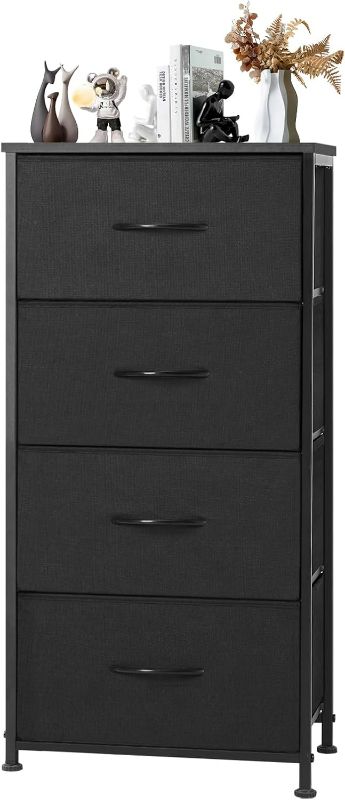 Photo 1 of DUMOS 4 Drawers Dresser for Bedroom, Chest of Drawers, Closet Storage with 4 Drawers, Cloth Dresser Clothes Organizers Tower with Fabric Bins, Metal Frame, Wood Tabletop