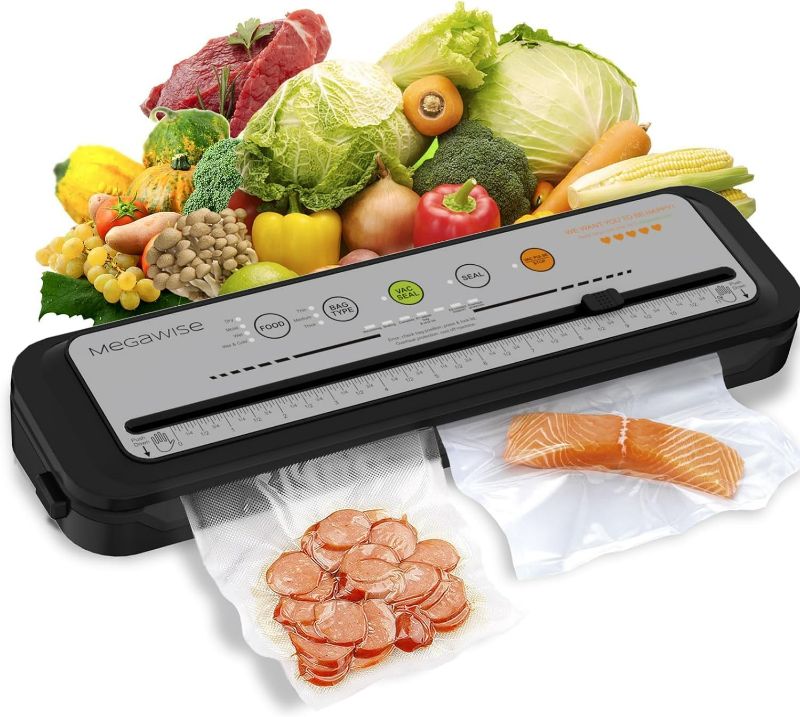 Photo 1 of MEGAWISE 2025 Powerful Vacuum Sealer Machine | Compact Design | One-Touch Automatic | Seal in 10-20 Seconds | Dry, Moist, Wet, and Cold Modes | With 10 Vacuum Bags & Built-in Cutter (Grey)