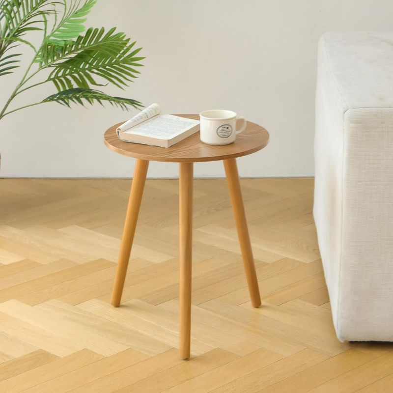 Photo 1 of AWASEN Round Side Table, Small End Table for Living Room, Modern Accent Coffee Side Table with Solid Wood Legs for Small Space, Easy Assembly, Brown