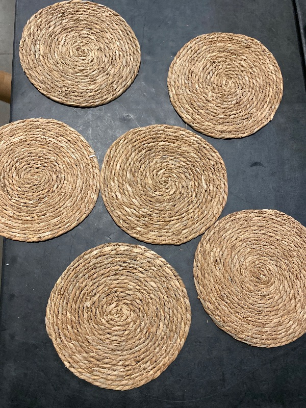 Photo 1 of Round Woven Placemats Set of 6, 12 Inch Handmade Natural Wicker Placemats for Holiday Wedding Home, Slip Heat Resistant Rattan Chargers for Dinner Plates