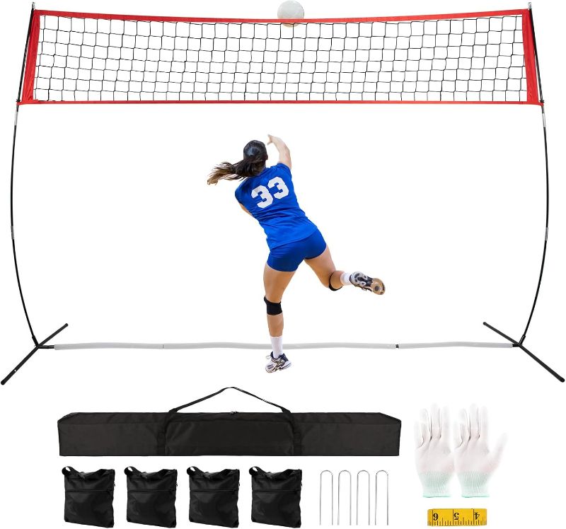 Photo 1 of Volleyball Net for Backyard Bottom no Gap,Durable Volleyball Practice Net Adjustable Height for Serving or Hitting,Portable Volleyball Net with Carry Bag,Sandbags and Stakes