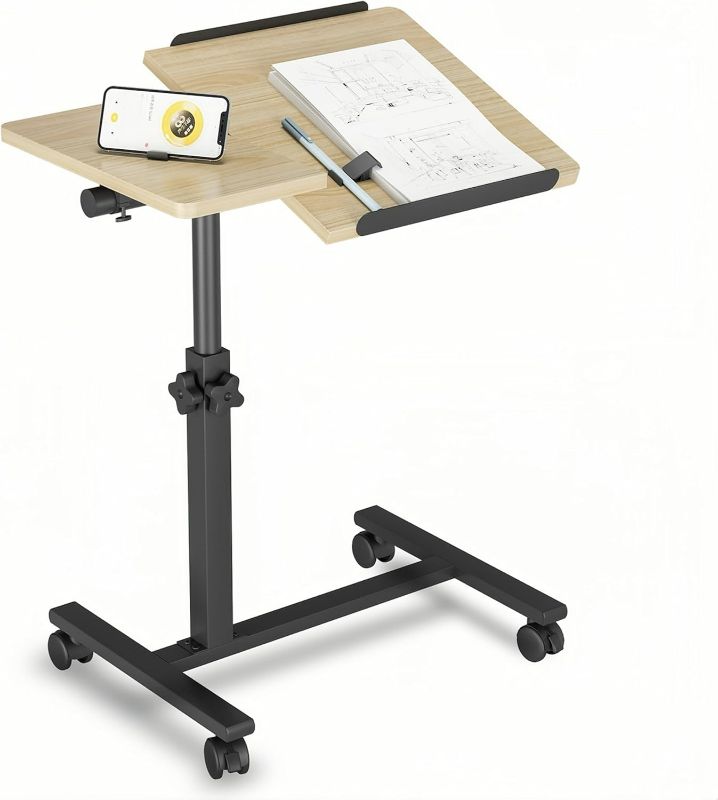 Photo 1 of Adjustable Over Bed Table with Wheels Laptop Stands Couch Tray Table Hospital Desk Side Tray Tables Office Carts & Stands-Log, ab440-log