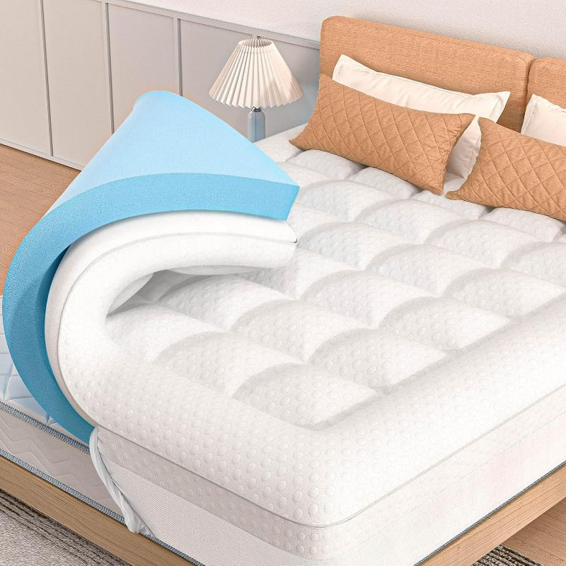 Photo 1 of Mattress Topper Queen Size, 3 Inch Queen Mattress Topper Dual Layer, 1 Inch Pillow Topper and 2 Inch Cooling Gel Memory Foam Mattress Topper for Back Pain