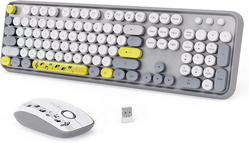 Photo 1 of Wireless Keyboard Mouse Combo,Retro Typewriter Keyboard with Round Keycaps,2.4G Wireless Full Size Office Keyboard and Cute Mouse with 3 DPI for PC Mac Laptop Desktop Tablet Computer-Grey Colorful