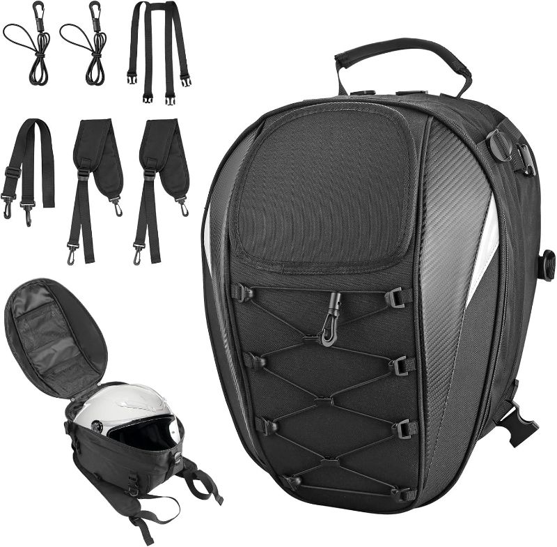 Photo 1 of Justech Motorcycle Backpack, Waterproof Helmet Bag, 38L Large Capacity Luggage Tail Bag, 900D Fabric Rack Rucksack for Motorbike Cycling