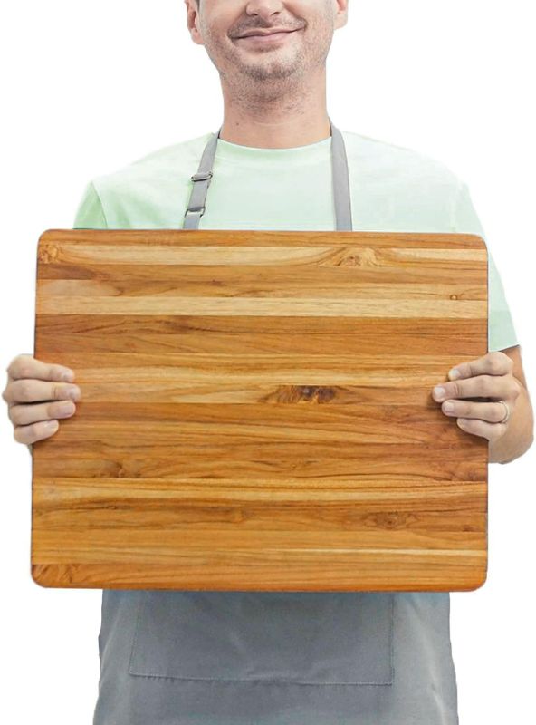 Photo 1 of BEEFURNI Teak Wood Cutting Board with Hand Grip (S, 18x14x1"), Small Wooden Cutting Boards for Kitchen, Small Chopping Board Wood, Christmas Gifts, 1-Year Manufacturer Warranty