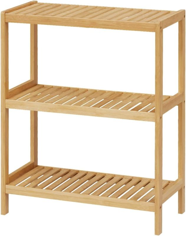 Photo 1 of Bamboo Bathroom Shelf, Stand Utility Storage Shelf Multifunctional Bathroom Kitchen Living Room Holder Plant Flower Stand (3-Tier)