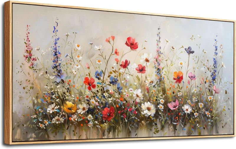 Photo 1 of hyidecorart Boho Wall Art Living Room Canvas Wall Decor For Bedroom Farmhouse Garden Watercolor flowers Wall Paintings Room Wall Pictures Artwork Office Decor Wood Framed Wall Art Mural Decoration