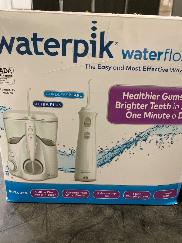 Photo 1 of Waterpik Waterflosser Ultra Plus Water Flosser & Cordless Pearl Water Flosser - 5 Accessory tips, USB Charging Cable & Travel Case, 1 Pack