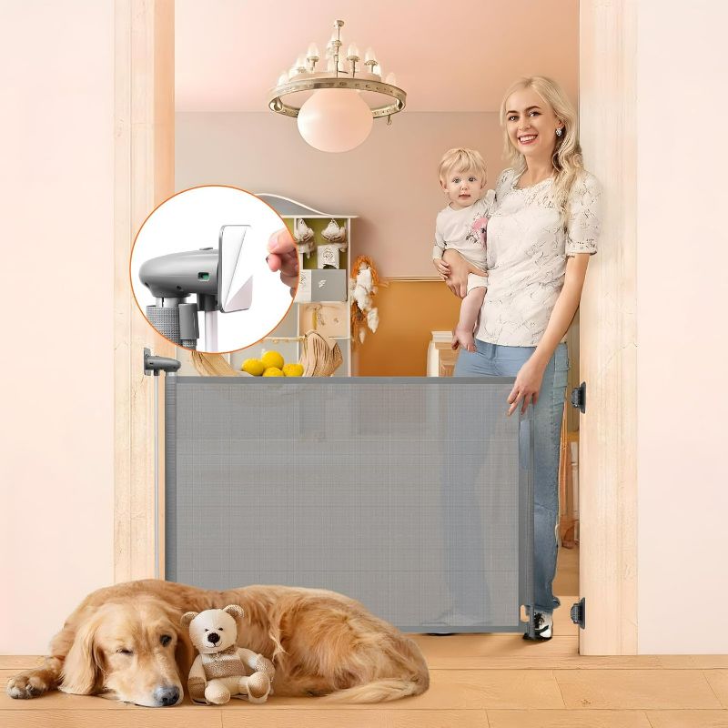 Photo 1 of 55” Wide No Drill Retractable Pet Gates for Doorways No Drilling Retractable Baby Gate No Drill Retractable Dog Gates for The House 33” Tall Mesh Dog Gate Indoor Retractable Gate Outdoor Baby Gates