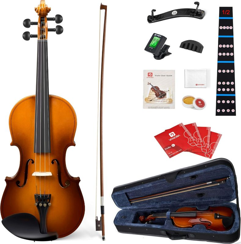 Photo 1 of Vangoa Violin 1/2 Size Set Fiddle, Handcrafted Half Size Starter Acoustic Violins Kit with Solid Wood Side Board, Lightweight Hard Case for Beginners Learners, Children, Kids, Adults, Right Handed
