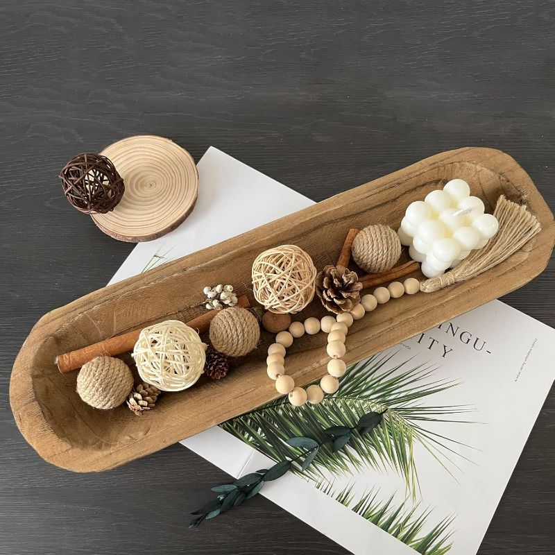 Photo 1 of Wooden Dough Bowls Decorative Rustic Bread Long Bowls Decor Wood Tray, Hand Carved For Table Centerpiece Decor, Home Decor (20 * 6 * 2 inch Brown)
