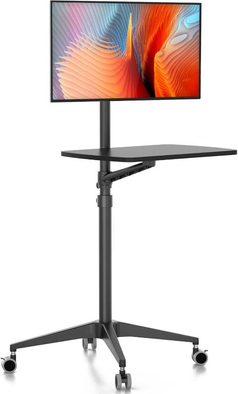 Photo 1 of viozon Mobile Desk,Mobile Workstation,Mulitiuse Rolling Laptop Floor Stand,34"-48.6" Height Adjustable,Compatible with 17"-27"Monitor&12"-17"Laptop,21"×14" Desk Board,Maxload 17.6lbs,4 Lockable Wheels