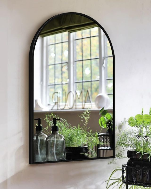 Photo 1 of OGCAU 42x24 Inch Black Mirror Wall Mirror for Bathroom, Black Metal Frame, Arched Wall Mounted Mirror, Bathroom Vanity Mirror for Living Room Entryway (Black)