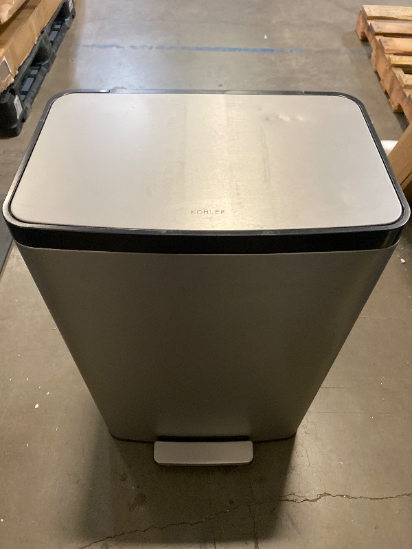 Photo 1 of Kohler 20956-ST 11 Gallon Hands-Free Dual Compartment Recycling Kitchen Step, Trash Can with Foot Pedal, Quiet-Close Lid, Stainless Steel