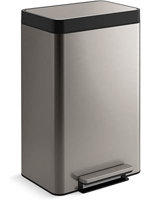 Photo 1 of Kohler 20956-ST 11 Gallon Hands-Free Dual Compartment Recycling Kitchen Step, Trash Can with Foot Pedal, Quiet-Close Lid, Stainless Steel