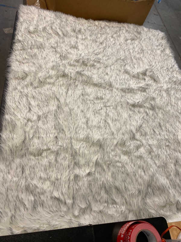 Photo 1 of Gray and White Area Rug 6x9 Rugs for Bedroom Fuzzy Plush Large Sheepskin Washable Fluffy Fur Rug for Living Room Nursery Rug