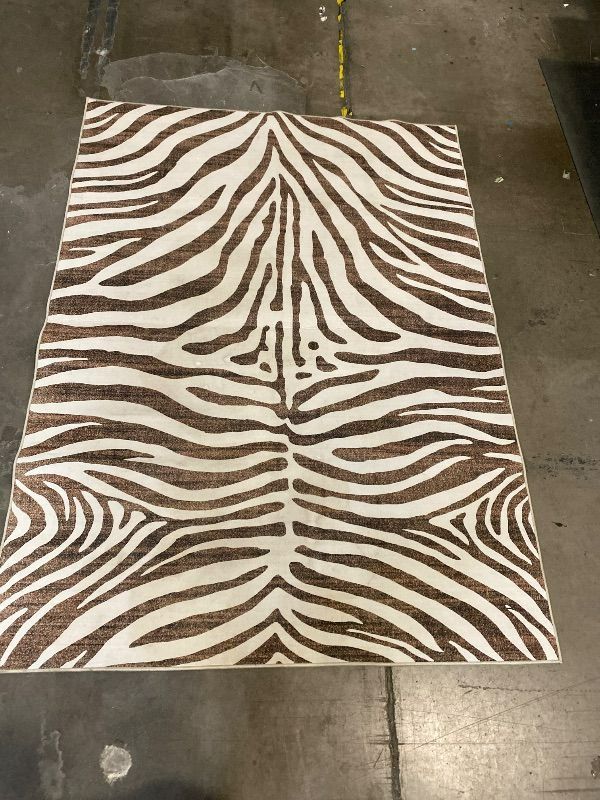 Photo 1 of Gertmenian Indoor Boho Area Rug - 5x7 Standard, Non Slip, Super Strong, Ideal for High Traffic Areas in Bedroom, Living Room, Kitchen - Zebra, Ivory/Brown, 24635