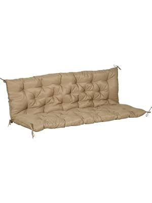 Photo 1 of Tufted Bench Cushion for Outdoor Furniture, 3-Seater Replacement for Swing Chair, Patio Sofa/Couch, Overstuffed, Includes Backrest, Khaki